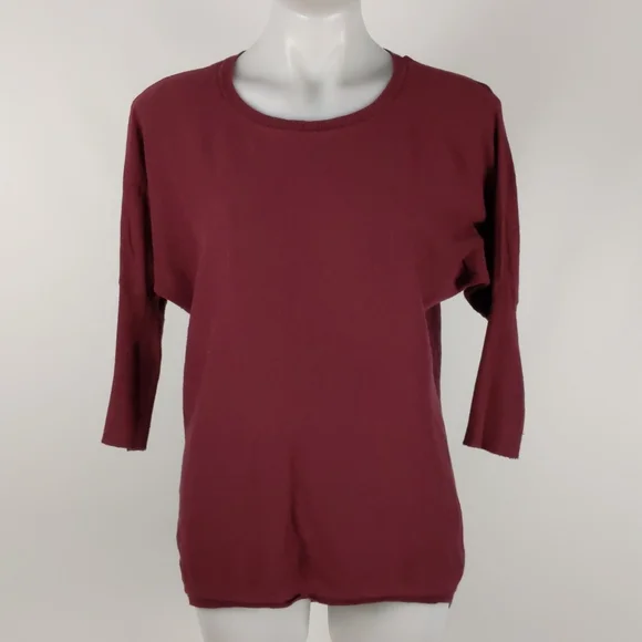 Dotti Women's Top Size Small Maroon 3/4 Sleeve Hi-Low Hem Round Neckline Jumper - Picture 2 of 14